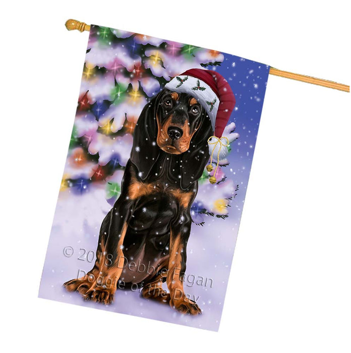 Winterland Wonderland Coonhound Dog In Christmas Holiday Scenic Background House Flag FLG56130