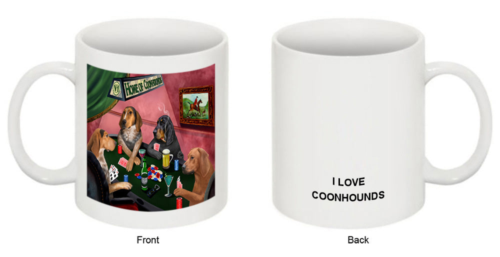 Home of Coonhound 4 Dogs Playing Poker Coffee Mug MUG49745