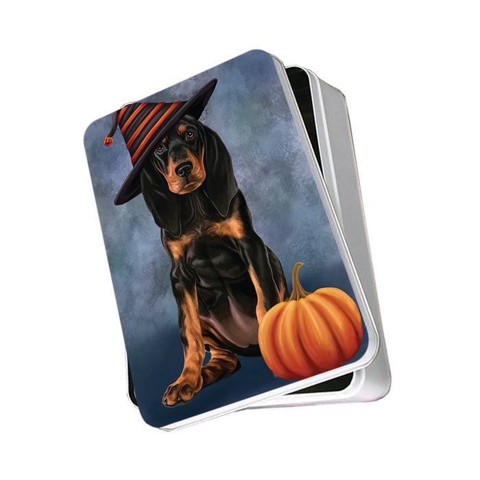 Happy Halloween Coonhound Dog Wearing Witch Hat with Pumpkin Photo Storage Tin PITN54836