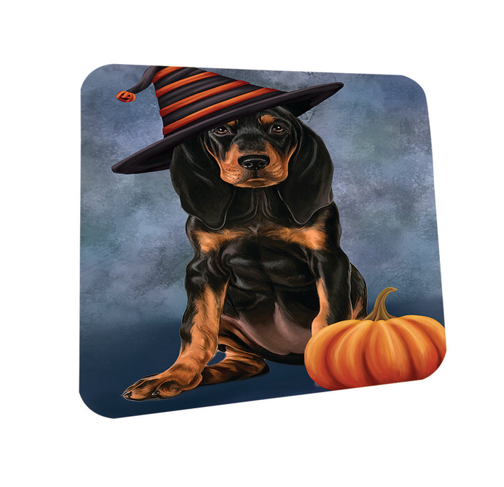 Happy Halloween Coonhound Dog Wearing Witch Hat with Pumpkin Coasters Set of 4 CST54851