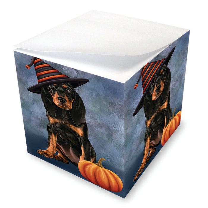 Happy Halloween Coonhound Dog Wearing Witch Hat with Pumpkin Note Cube NOC56539