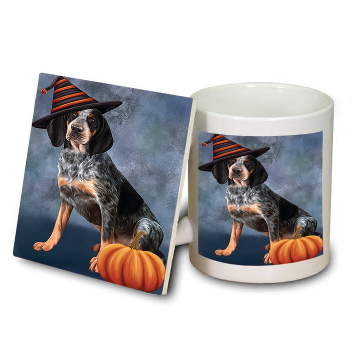 Happy Halloween Coonhound Dog Wearing Witch Hat with Pumpkin Mug and Coaster Set MUC54886