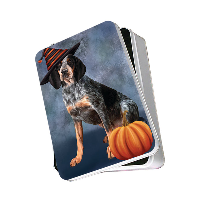 Happy Halloween Coonhound Dog Wearing Witch Hat with Pumpkin Photo Storage Tin PITN54837