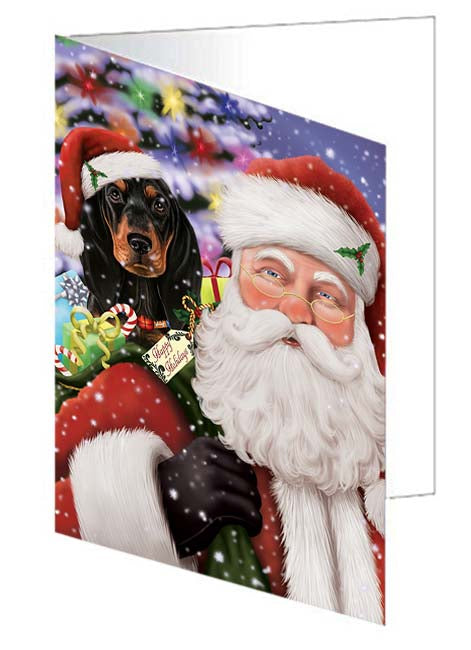 Santa Carrying Coonhound Dog and Christmas Presents Handmade Artwork Assorted Pets Greeting Cards and Note Cards with Envelopes for All Occasions and Holiday Seasons GCD71024