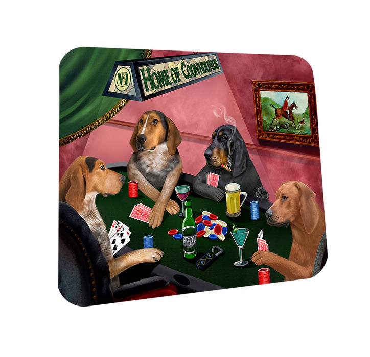 Home of Coonhound 4 Dogs Playing Poker Coasters Set of 4 CST54305