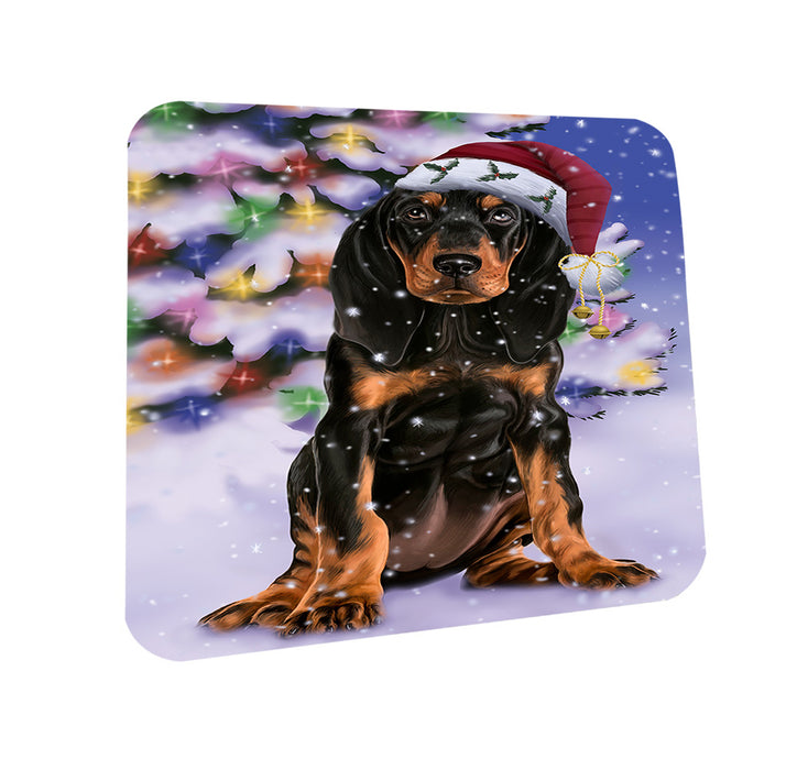 Winterland Wonderland Coonhound Dog In Christmas Holiday Scenic Background Coasters Set of 4 CST55659