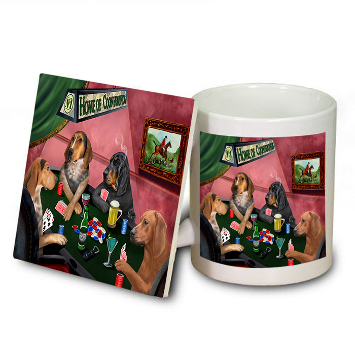 Home of Coonhound 4 Dogs Playing Poker Mug and Coaster Set MUC54339