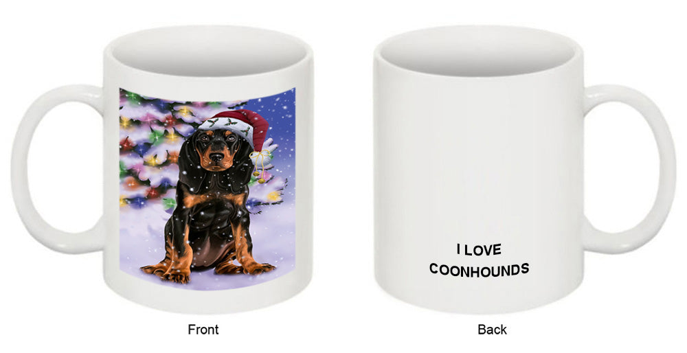 Winterland Wonderland Coonhound Dog In Christmas Holiday Scenic Background Coffee Mug MUG51099
