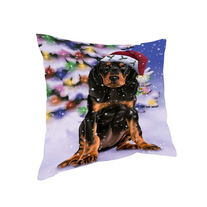 Winterland Wonderland Coonhound Dog In Christmas Holiday Scenic Background Pillow PIL71732