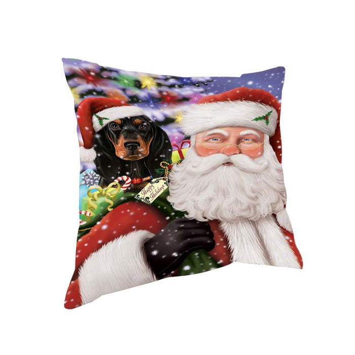 Santa Carrying Coonhound Dog and Christmas Presents Pillow PIL70940
