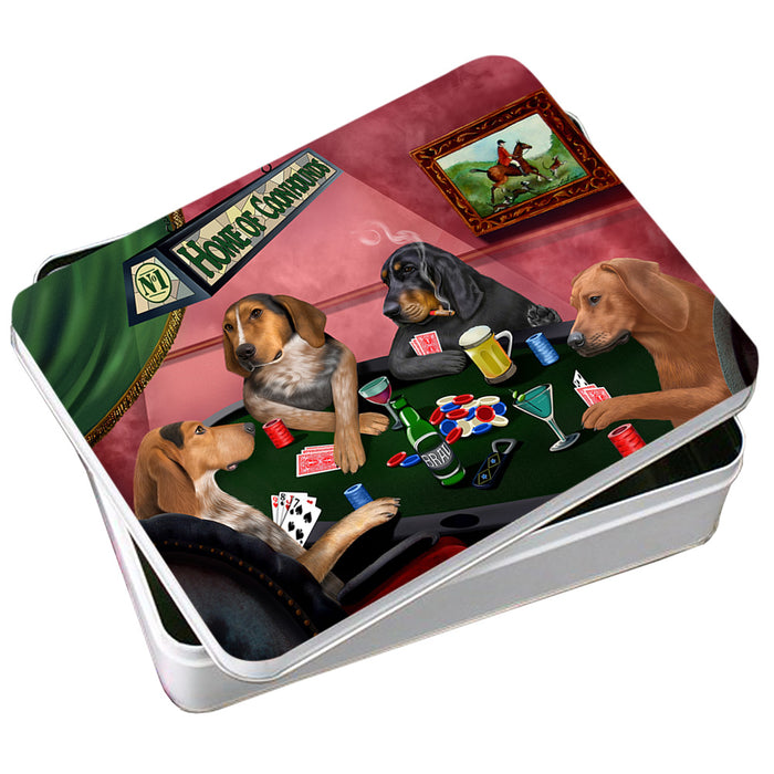 Home of Coonhound 4 Dogs Playing Poker Photo Storage Tin PITN54290