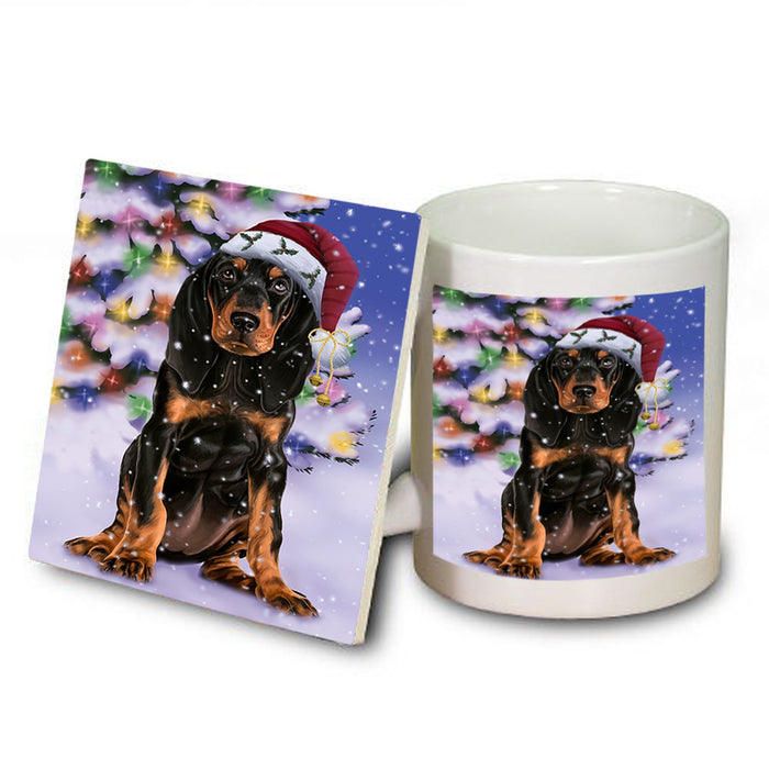 Winterland Wonderland Coonhound Dog In Christmas Holiday Scenic Background Mug and Coaster Set MUC55693