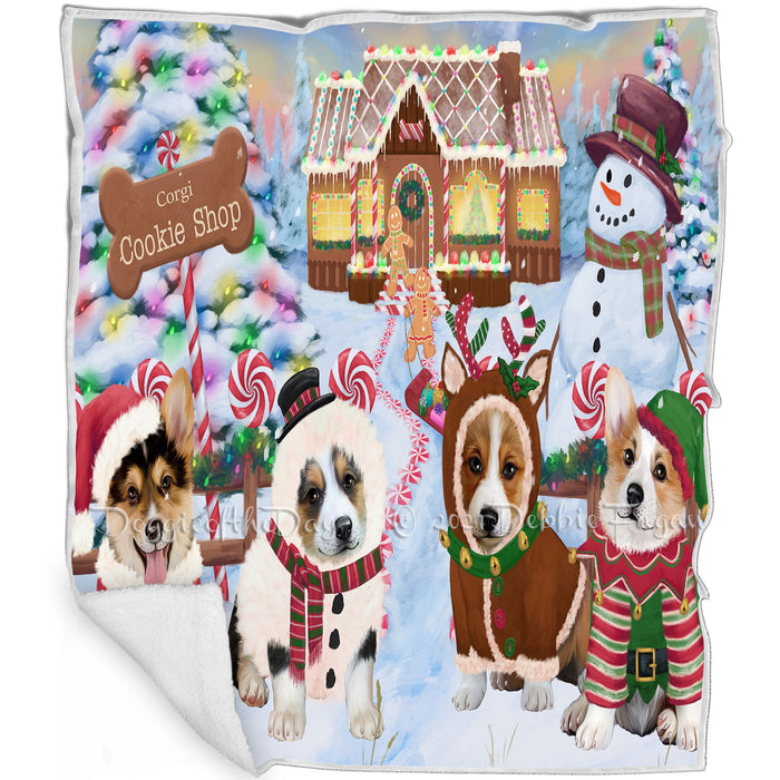 Holiday Gingerbread Cookie Shop Corgis Dog Blanket BLNKT126984