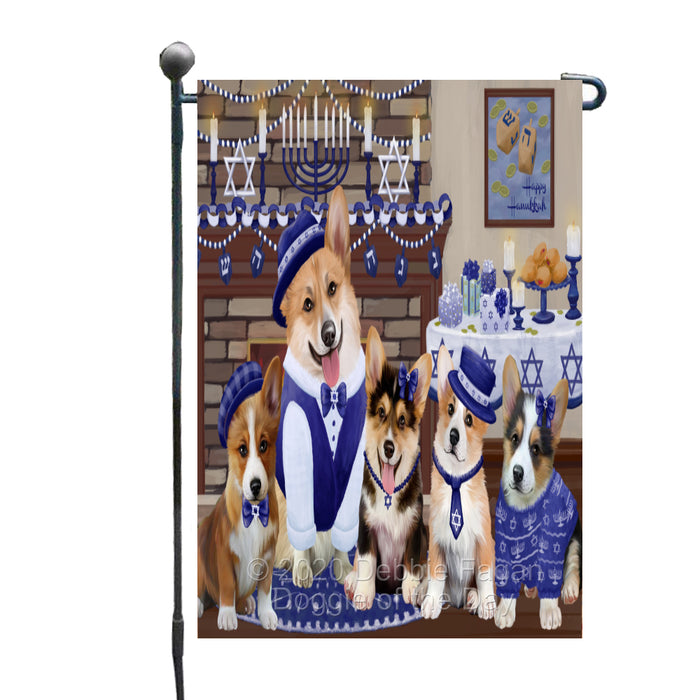 Happy Hanukkah Family Corgi Dogs Garden Flag GFLG65979