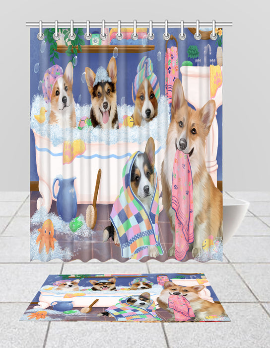 Rub A Dub Dogs In A Tub Corgi Dogs Bath Mat and Shower Curtain Combo