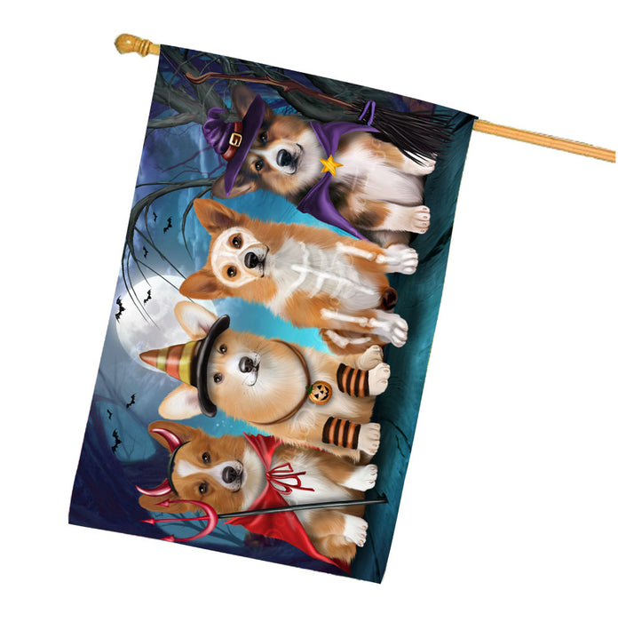 Halloween Trick or Treat Corgi Dogs House Flag Outdoor Decorative Double Sided Pet Portrait Weather Resistant Premium Quality Animal Printed Home Decorative Flags 100% Polyester