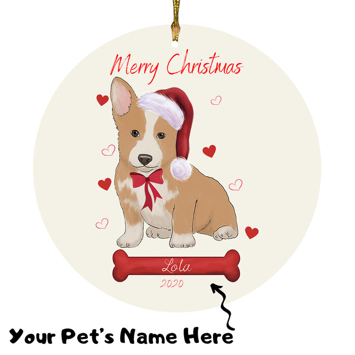 Personalized Merry Christmas  Corgi Dog Christmas Tree Round Flat Ornament RBPOR58949