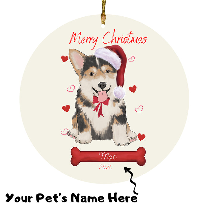 Personalized Merry Christmas  Corgi Dog Christmas Tree Round Flat Ornament RBPOR58950