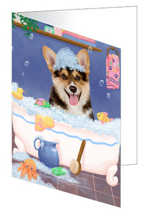 Rub A Dub Dog In A Tub Corgi Dog Handmade Artwork Assorted Pets Greeting Cards and Note Cards with Envelopes for All Occasions and Holiday Seasons GCD79397