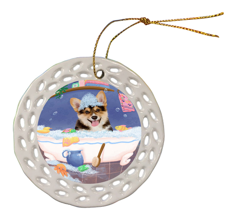 Rub A Dub Dog In A Tub Corgi Dog Doily Ornament DPOR58252