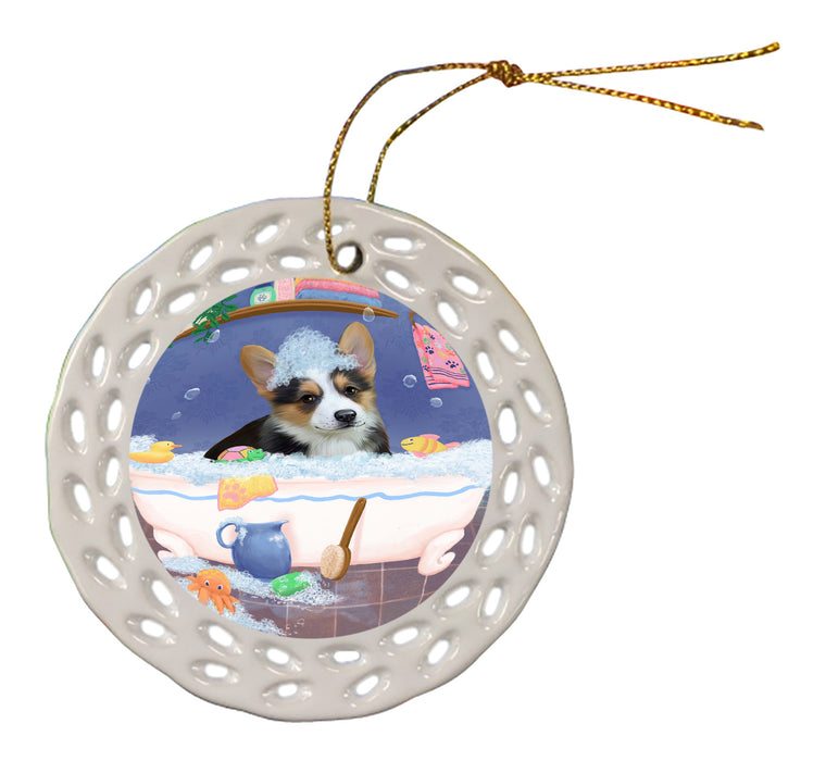 Rub A Dub Dog In A Tub Corgi Dog Doily Ornament DPOR58249
