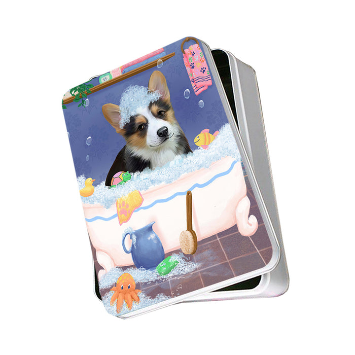 Rub A Dub Dog In A Tub Corgi Dog Photo Storage Tin PITN57301