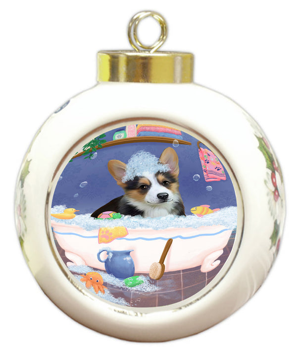 Rub A Dub Dog In A Tub Corgi Dog Round Ball Christmas Ornament RBPOR58582