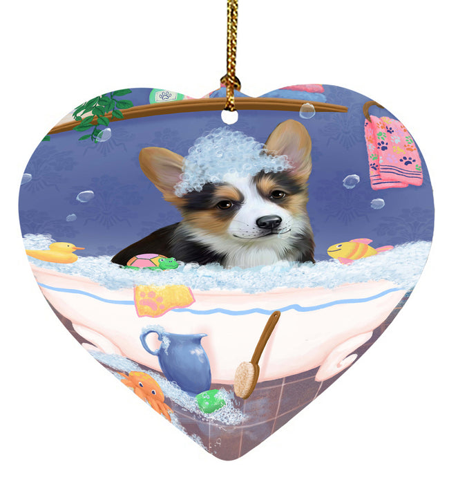 Rub A Dub Dog In A Tub Corgi Dog Heart Christmas Ornament HPORA58598