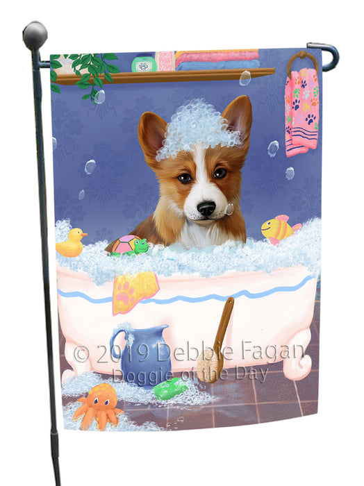 Rub A Dub Dog In A Tub Corgi Dog Garden Flag GFLG66215