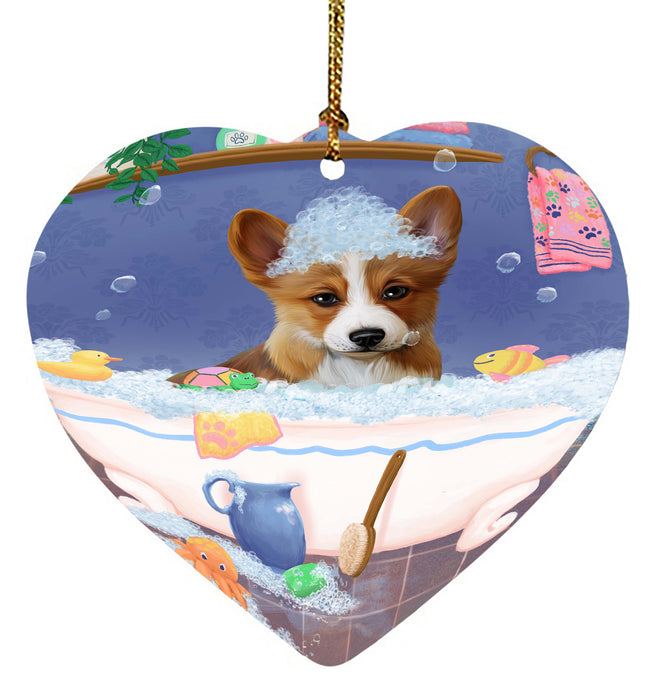 Rub A Dub Dog In A Tub Corgi Dog Heart Christmas Ornament HPORA58599