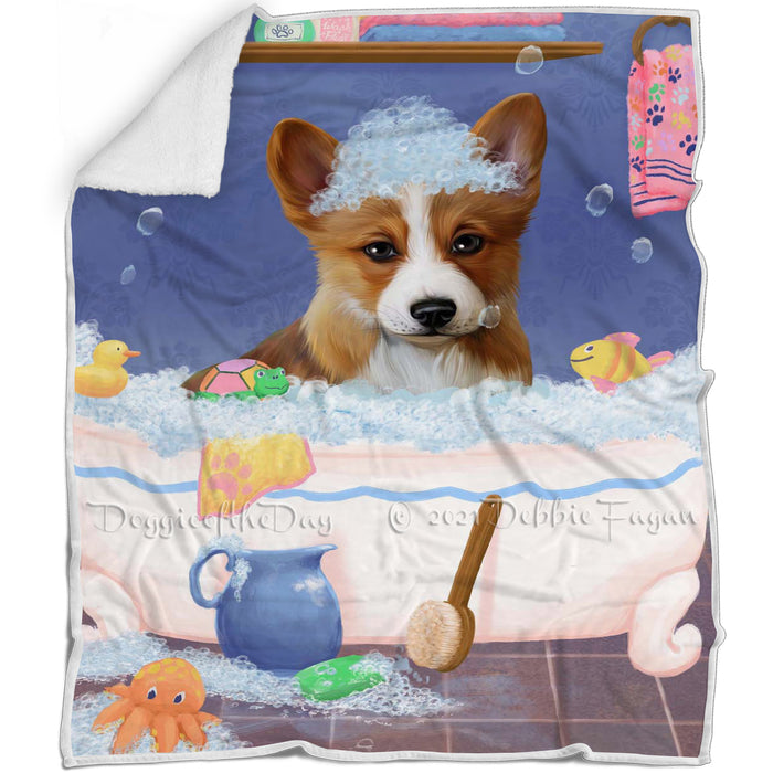 Rub A Dub Dog In A Tub Corgi Dog Blanket BLNKT143059