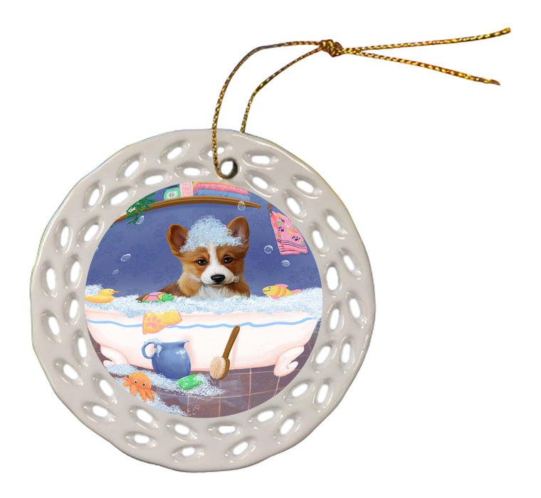 Rub A Dub Dog In A Tub Corgi Dog Doily Ornament DPOR58250