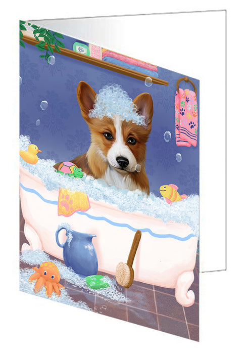 Rub A Dub Dog In A Tub Corgi Dog Handmade Artwork Assorted Pets Greeting Cards and Note Cards with Envelopes for All Occasions and Holiday Seasons GCD79391