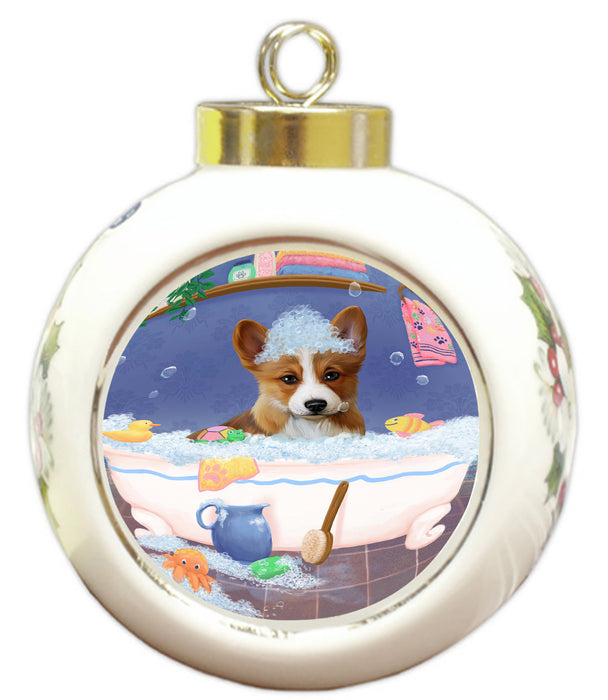 Rub A Dub Dog In A Tub Corgi Dog Round Ball Christmas Ornament RBPOR58583