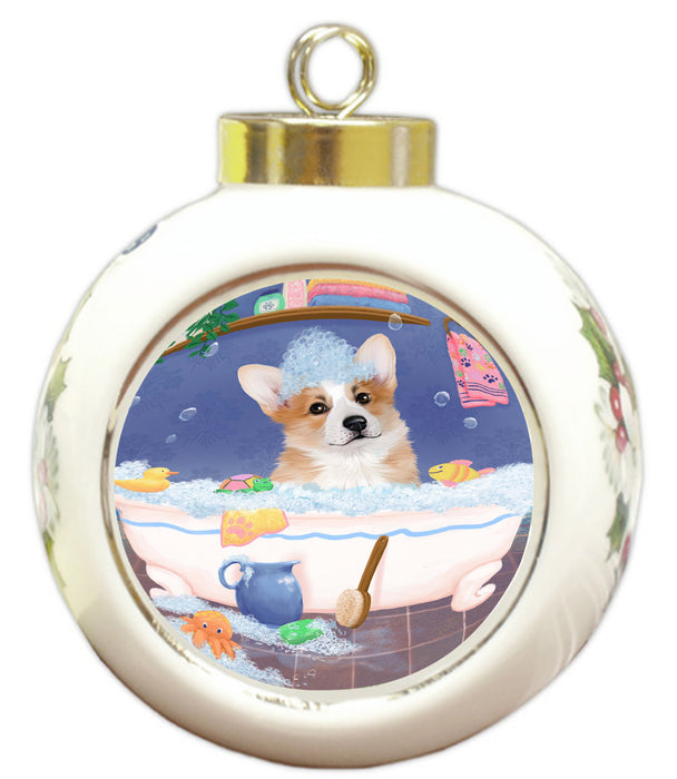 Rub A Dub Dog In A Tub Corgi Dog Round Ball Christmas Ornament RBPOR58584