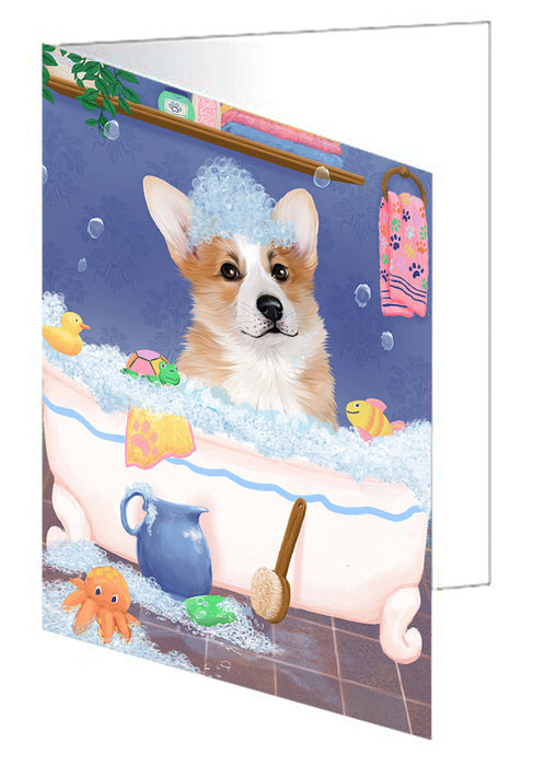 Rub A Dub Dog In A Tub Corgi Dog Handmade Artwork Assorted Pets Greeting Cards and Note Cards with Envelopes for All Occasions and Holiday Seasons GCD79394