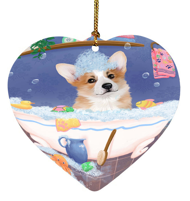 Rub A Dub Dog In A Tub Corgi Dog Heart Christmas Ornament HPORA58600