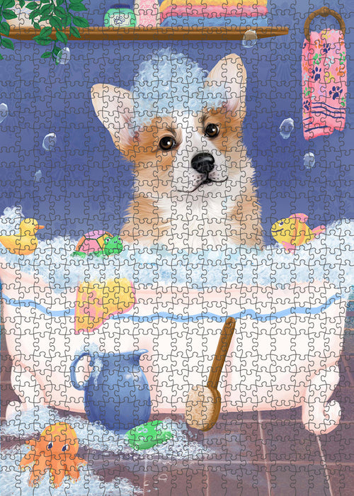 Rub A Dub Dog In A Tub Corgi Dog Portrait Jigsaw Puzzle for Adults Animal Interlocking Puzzle Game Unique Gift for Dog Lover's with Metal Tin Box PZL272