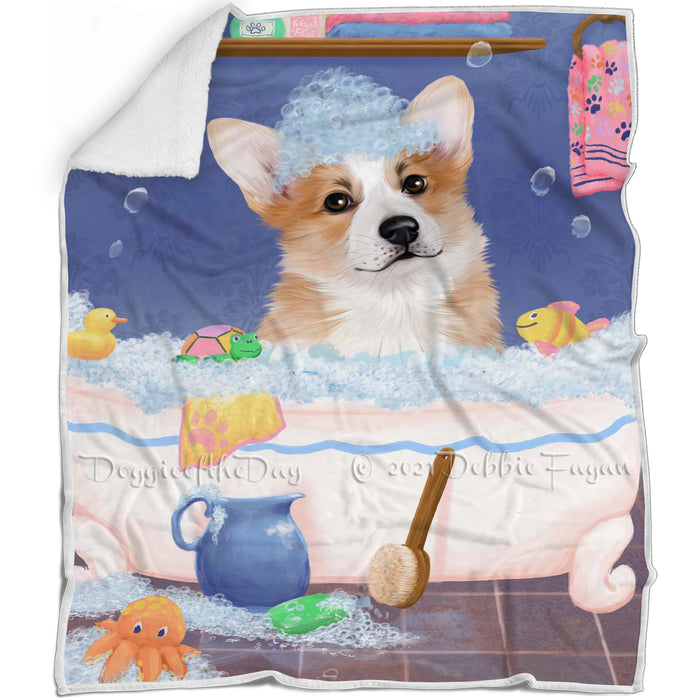 Rub A Dub Dog In A Tub Corgi Dog Blanket BLNKT143060