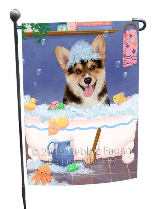Rub A Dub Dog In A Tub Corgi Dog Garden Flag GFLG66217