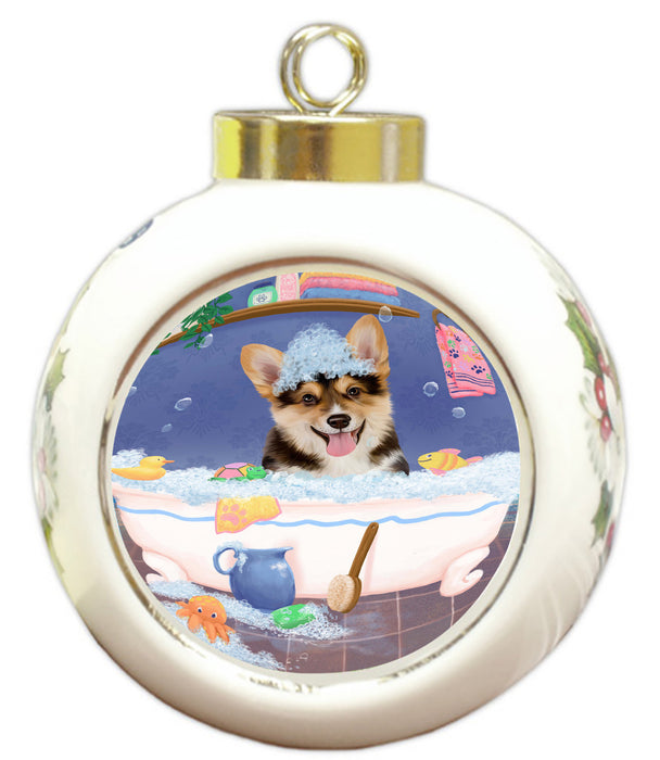 Rub A Dub Dog In A Tub Corgi Dog Round Ball Christmas Ornament RBPOR58585