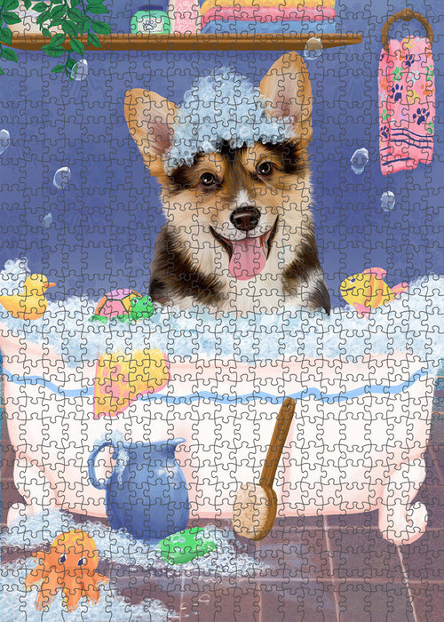 Rub A Dub Dog In A Tub Corgi Dog Portrait Jigsaw Puzzle for Adults Animal Interlocking Puzzle Game Unique Gift for Dog Lover's with Metal Tin Box PZL273