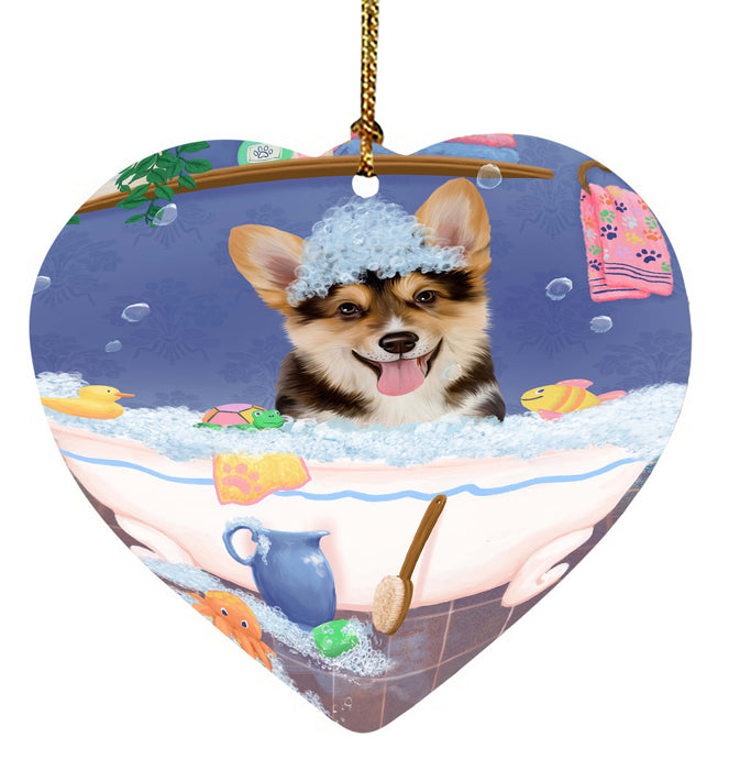 Rub A Dub Dog In A Tub Corgi Dog Heart Christmas Ornament HPORA58601