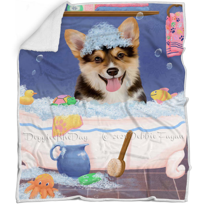 Rub A Dub Dog In A Tub Corgi Dog Blanket BLNKT143061