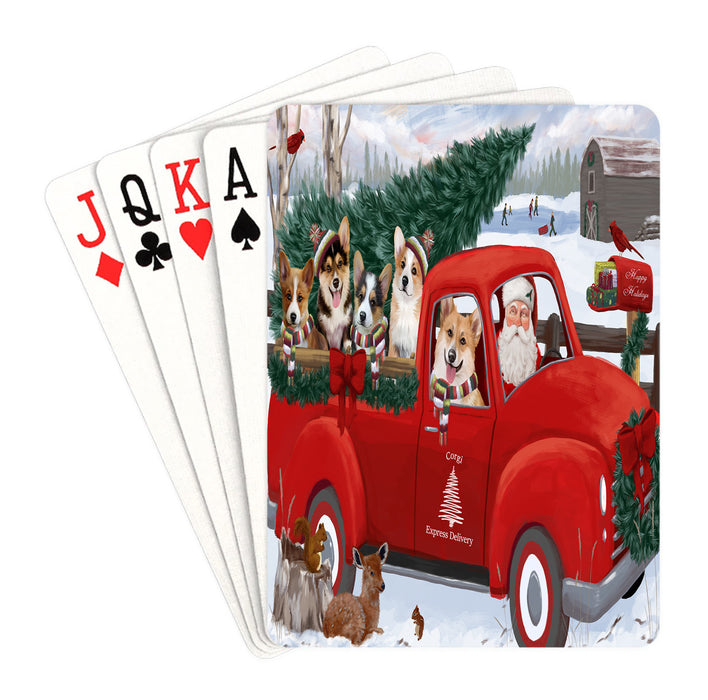Christmas Santa Express Delivery Red Truck Corgi Dogs Playing Card Decks
