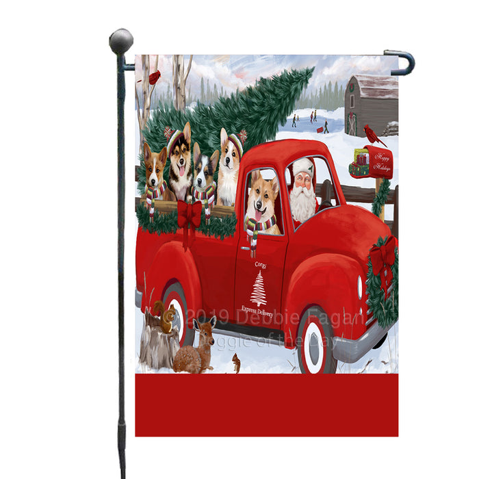 Personalized Christmas Santa Red Truck Express Delivery Corgi Dogs Custom Garden Flags GFLG-DOTD-A57647