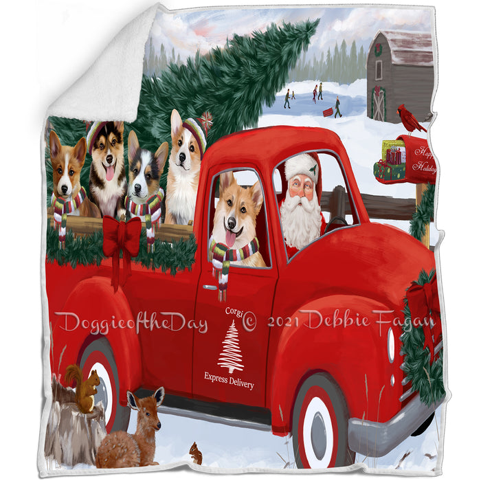 Christmas Santa Express Delivery Red Truck Corgi Dog Family Blanket BLNKT112647