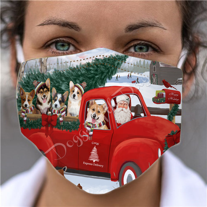 Christmas Santa Express Delivery Red Truck Corgi Dogs Face Mask FM48433