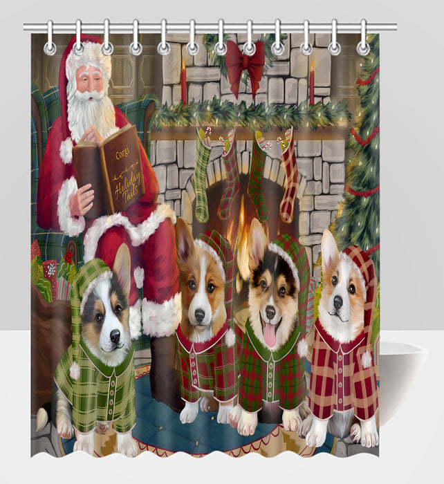 Christmas Cozy Holiday Fire Tails Corgi Dogs Shower Curtain