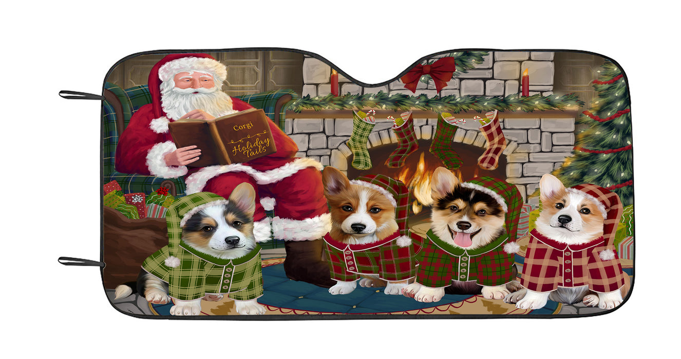 Christmas Cozy Holiday Fire Tails Corgi Dogs Car Sun Shade